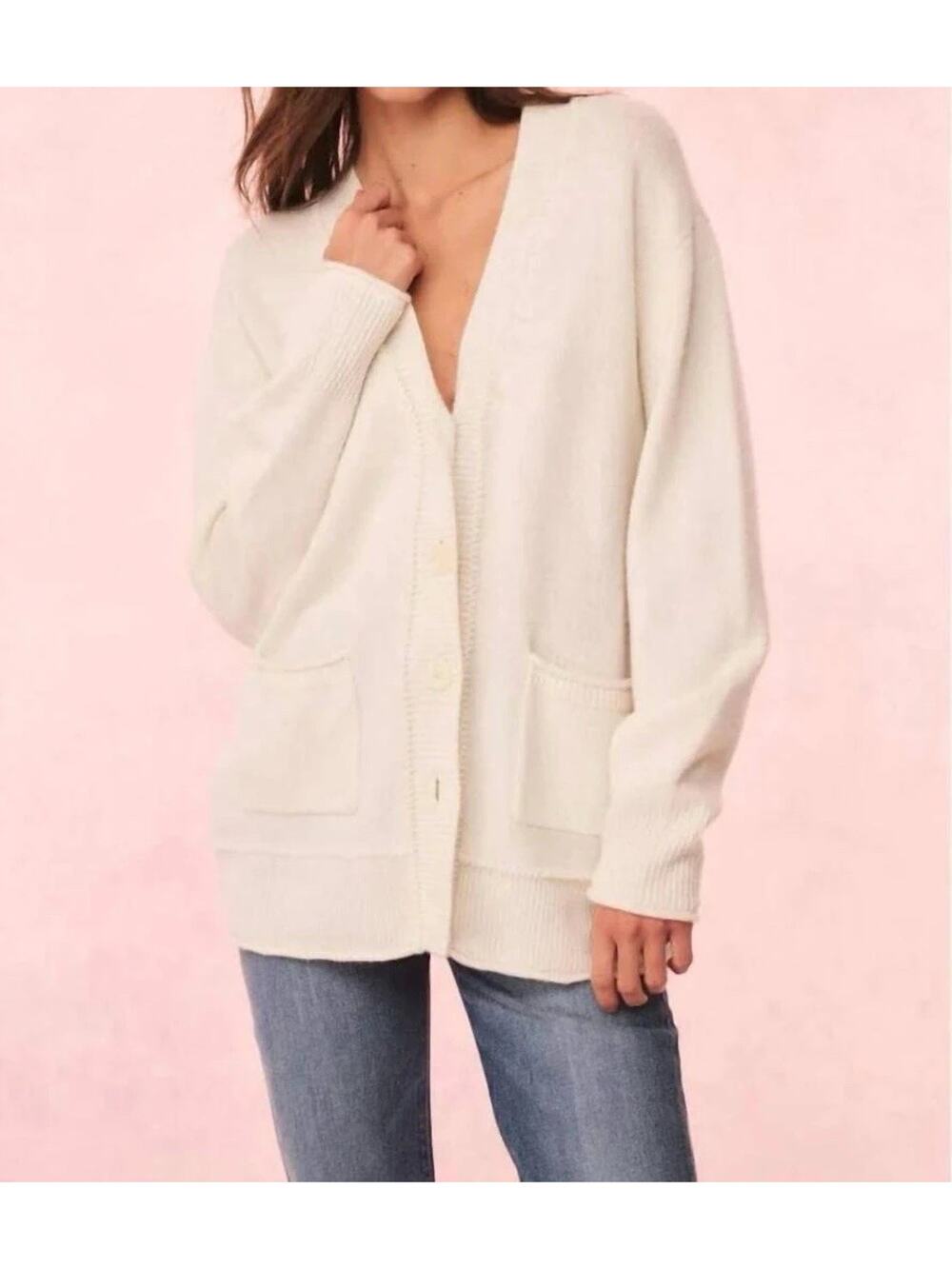 NWT Loveshackfancy - Applene Cashmere Cardigan Shell White Cream Bow Brand New!